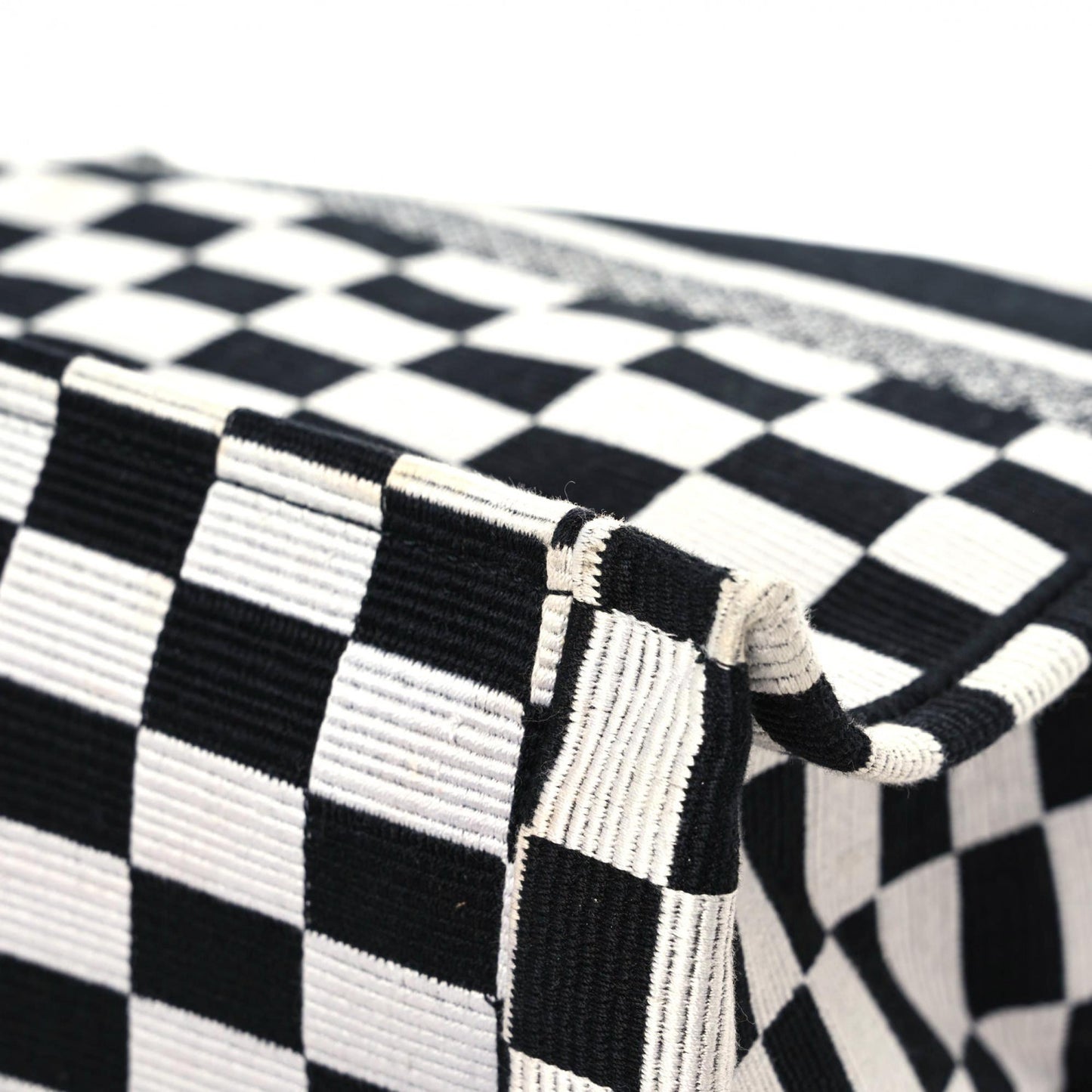 Canvas Embroidered Checkered Book Tote Black White