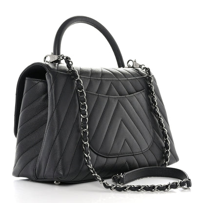 Chanel Caviar Chevron Quilted Small Coco Handle Flap Dark Grey 3 of 10
