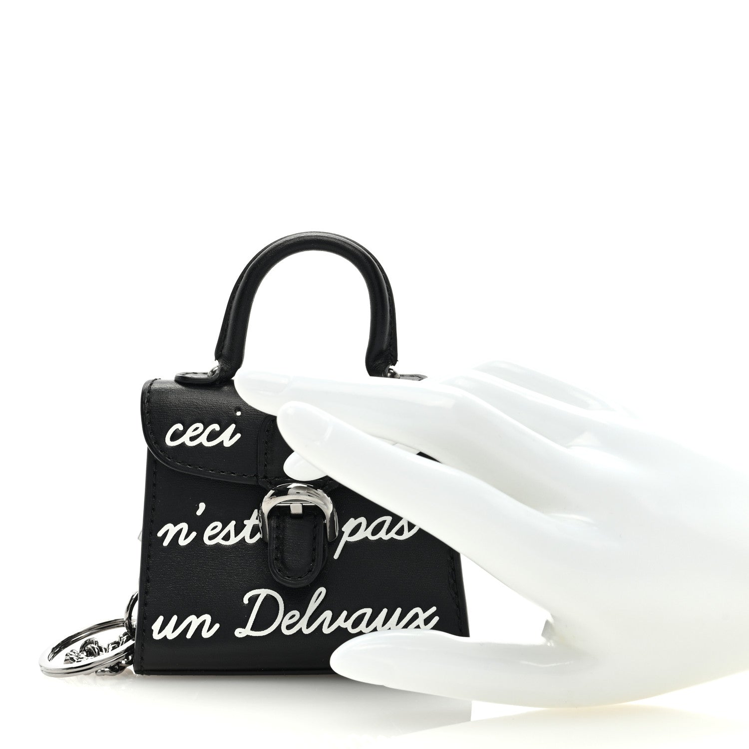 Delvaux Calfskin Mini L'Humour Brillant Bag Charm Black White 2 of 6