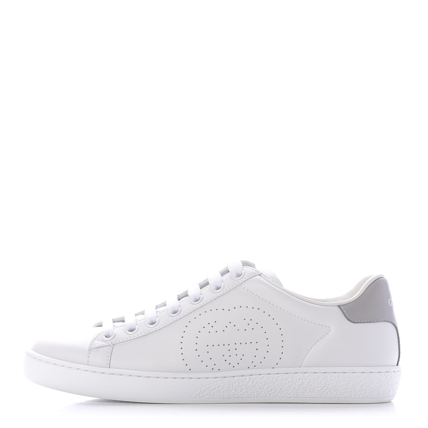 Calfskin Interlocking G Perforated Womens Ace Sneakers 37 White Grey Sky