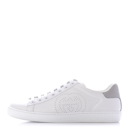Gucci Calfskin Interlocking G Perforated Womens Ace Sneakers 37 White Grey Sky 1 of 11
