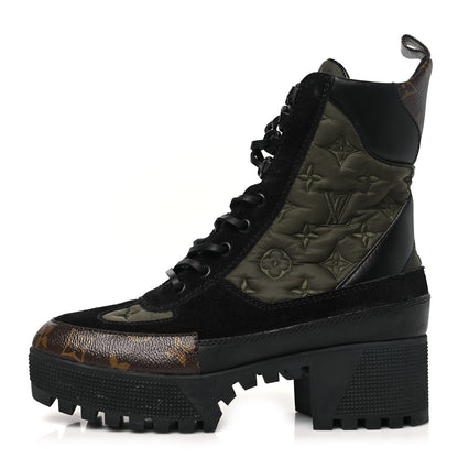 Louis Vuitton Nylon Embroidered Monogram Suede Laureate Platform Desert Boots 38 Kaki 1 of 9