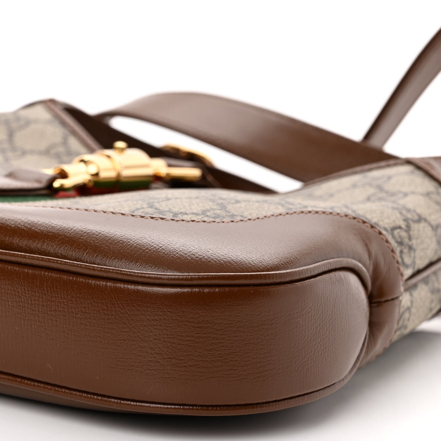 GG Supreme Monogram Azalea Calfskin Web Small Jackie 1961 Hobo Beige Ebony Brown Sugar