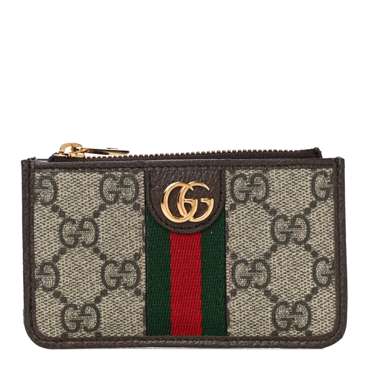 GG Supreme Monogram Web Ophidia Zip Card Case Brown