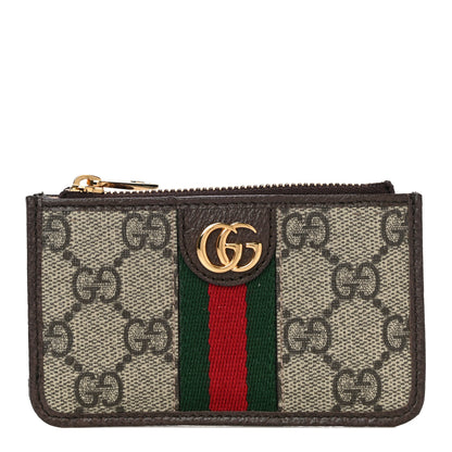 Gucci GG Supreme Monogram Web Ophidia Zip Card Case Brown 1 of 11