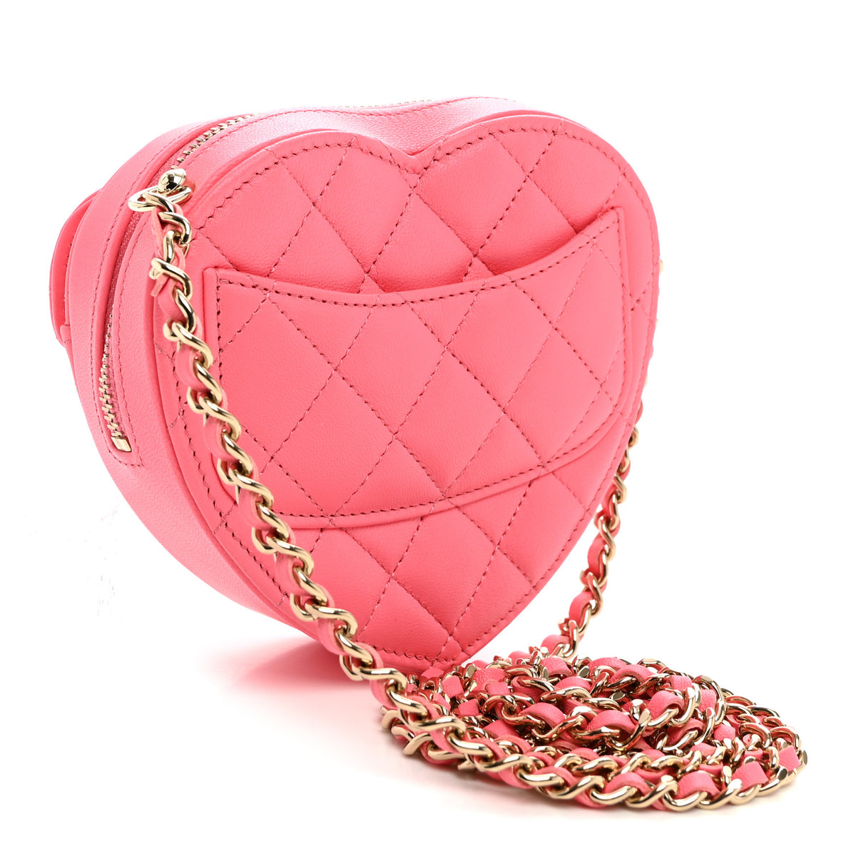 Lambskin Quilted CC In Love Heart Clutch With Chain Pink