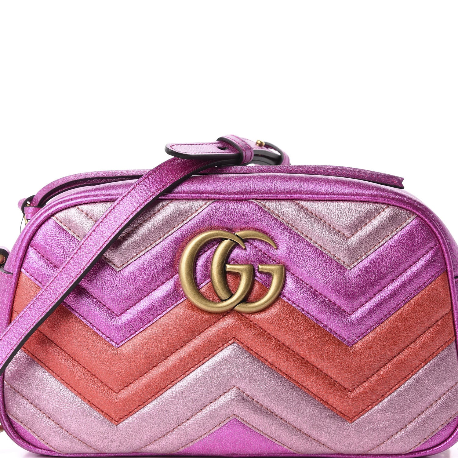 Gucci Laminated Nappa Matelasse Small GG Marmont Chain Shoulder Bag Fuxia Rosso Rosa 11 of 11