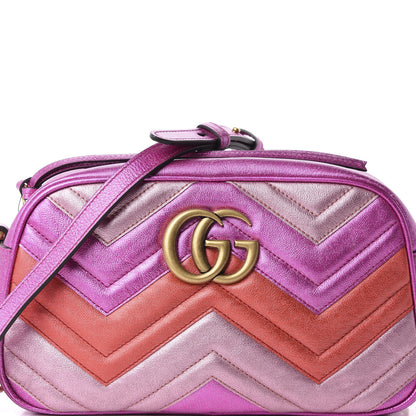 Gucci Laminated Nappa Matelasse Small GG Marmont Chain Shoulder Bag Fuxia Rosso Rosa 11 of 11