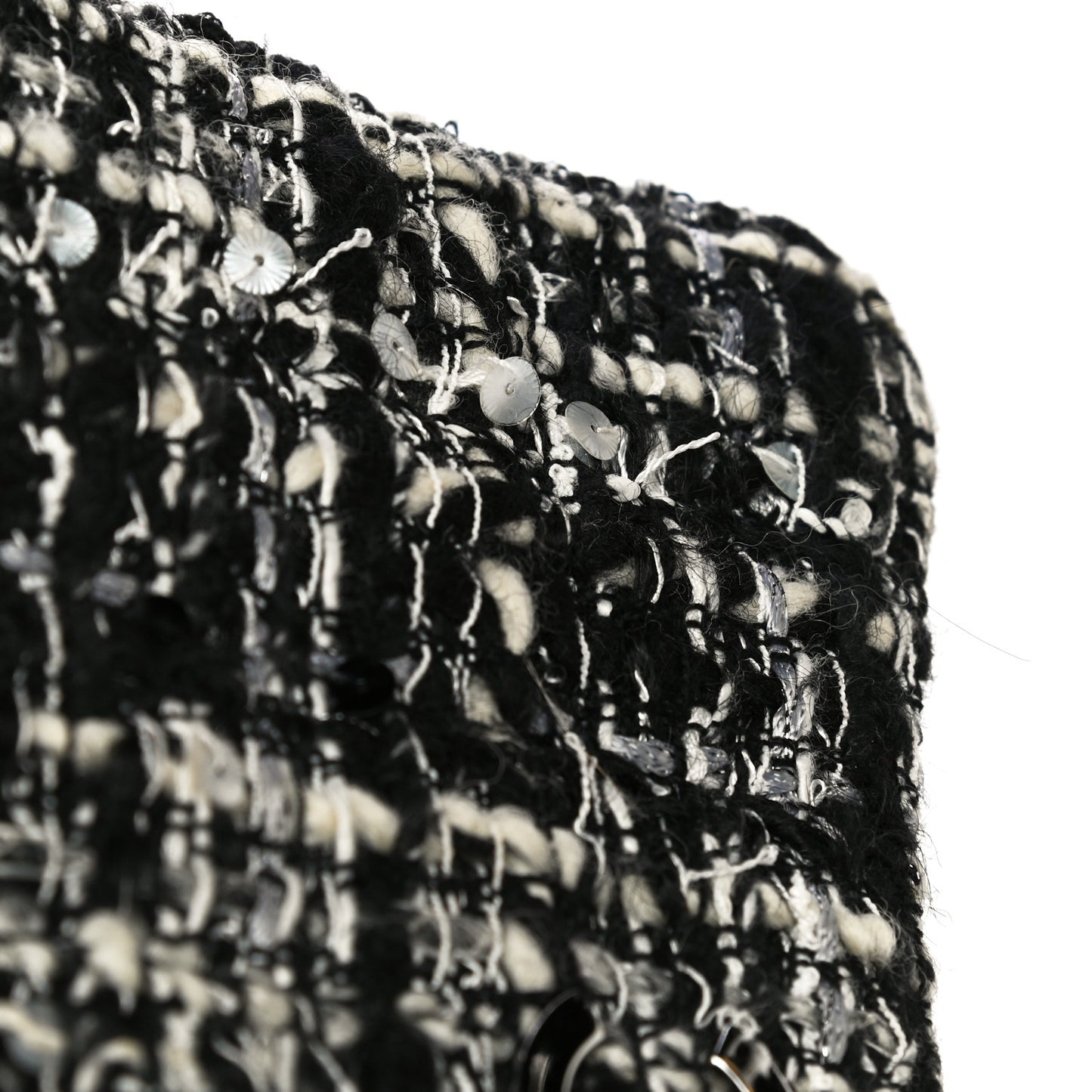 Sequin Tweed Single Flap Ecru Black