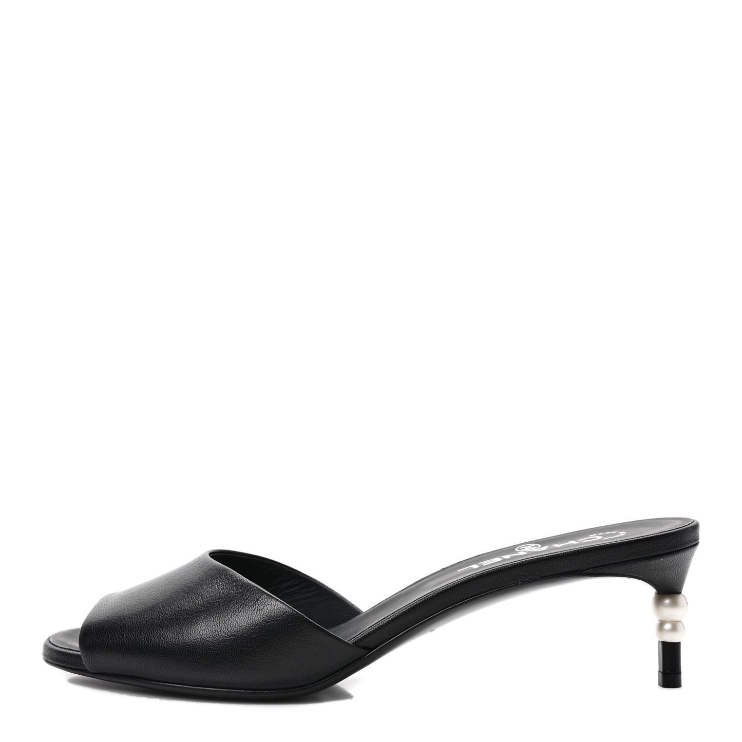 Goatskin Pearl Peep Toe Mules 40 Black