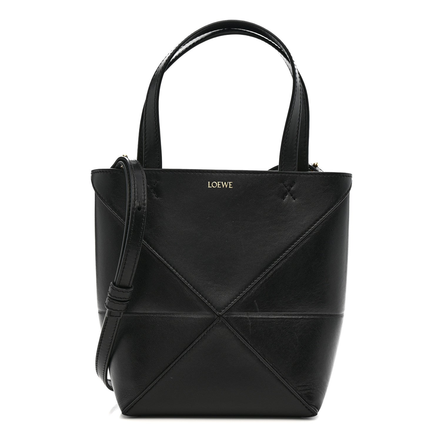 Loewe Shiny Calfskin Mini Puzzle Fold Tote Black 1 of 14