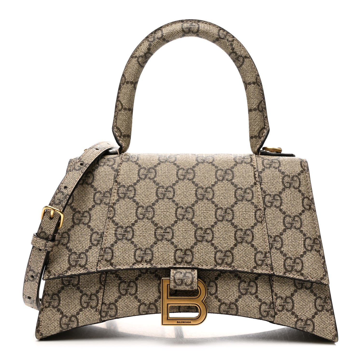 Balenciaga X GUCCI GG Supreme Monogram Small Hourglass Top Handle Bag Beige Ebony 1 of 9