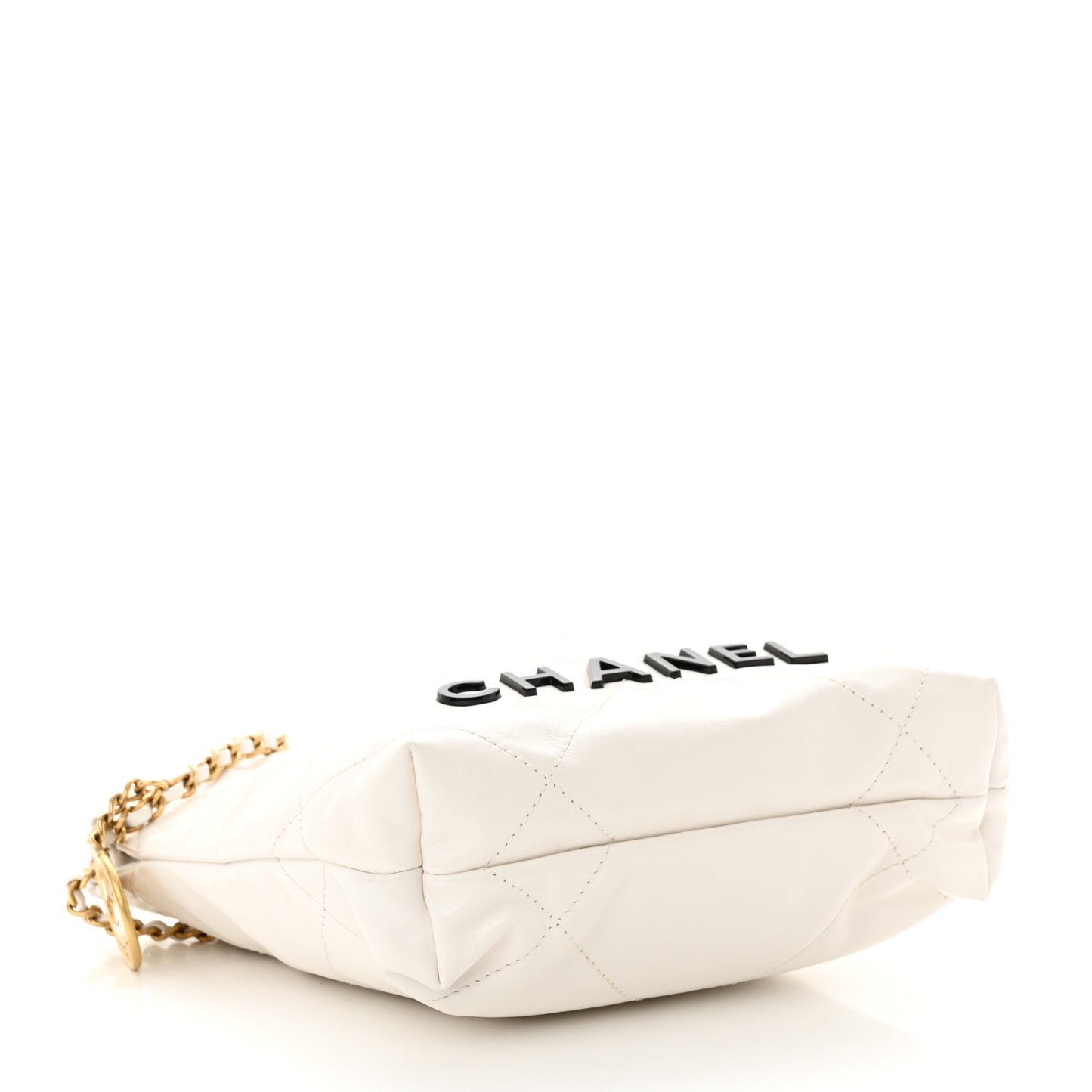 Shiny Calfskin Quilted Mini Chanel 22 White Black