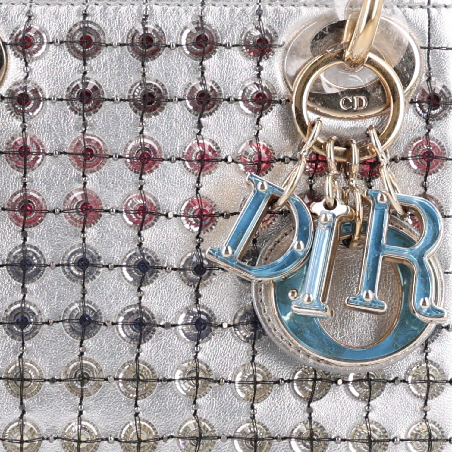 Christian Dior Metallic Calfskin Satin Celestial Bead Embroidery Cannage Mini Lady Dior Silver 7 of 9