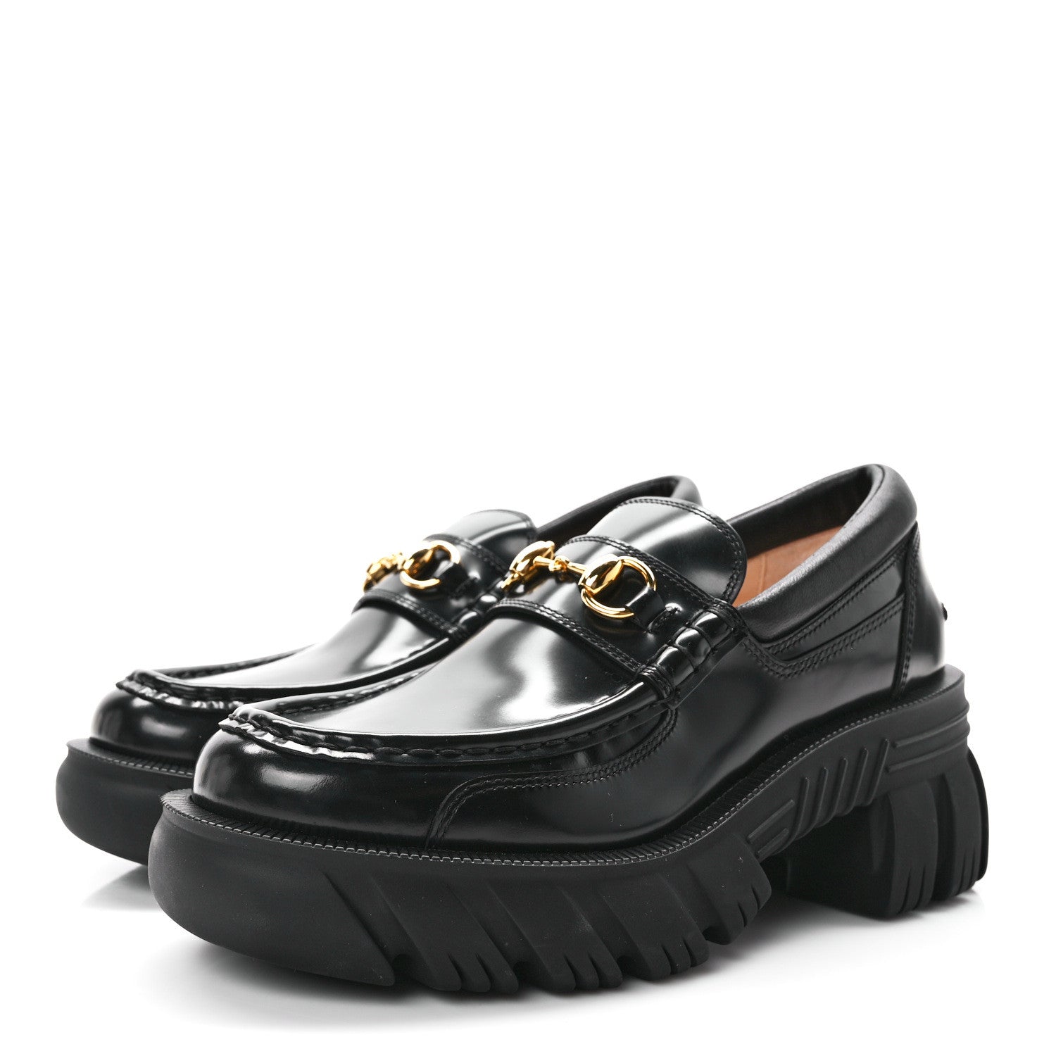 Gucci Magnum Calfskin Nappa Samoa Womens Horsebit Platform Chunky Lug Sole 40mm Loafers 37 Black 3 of 8