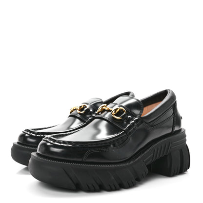 Gucci Magnum Calfskin Nappa Samoa Womens Horsebit Platform Chunky Lug Sole 40mm Loafers 37 Black 3 of 8