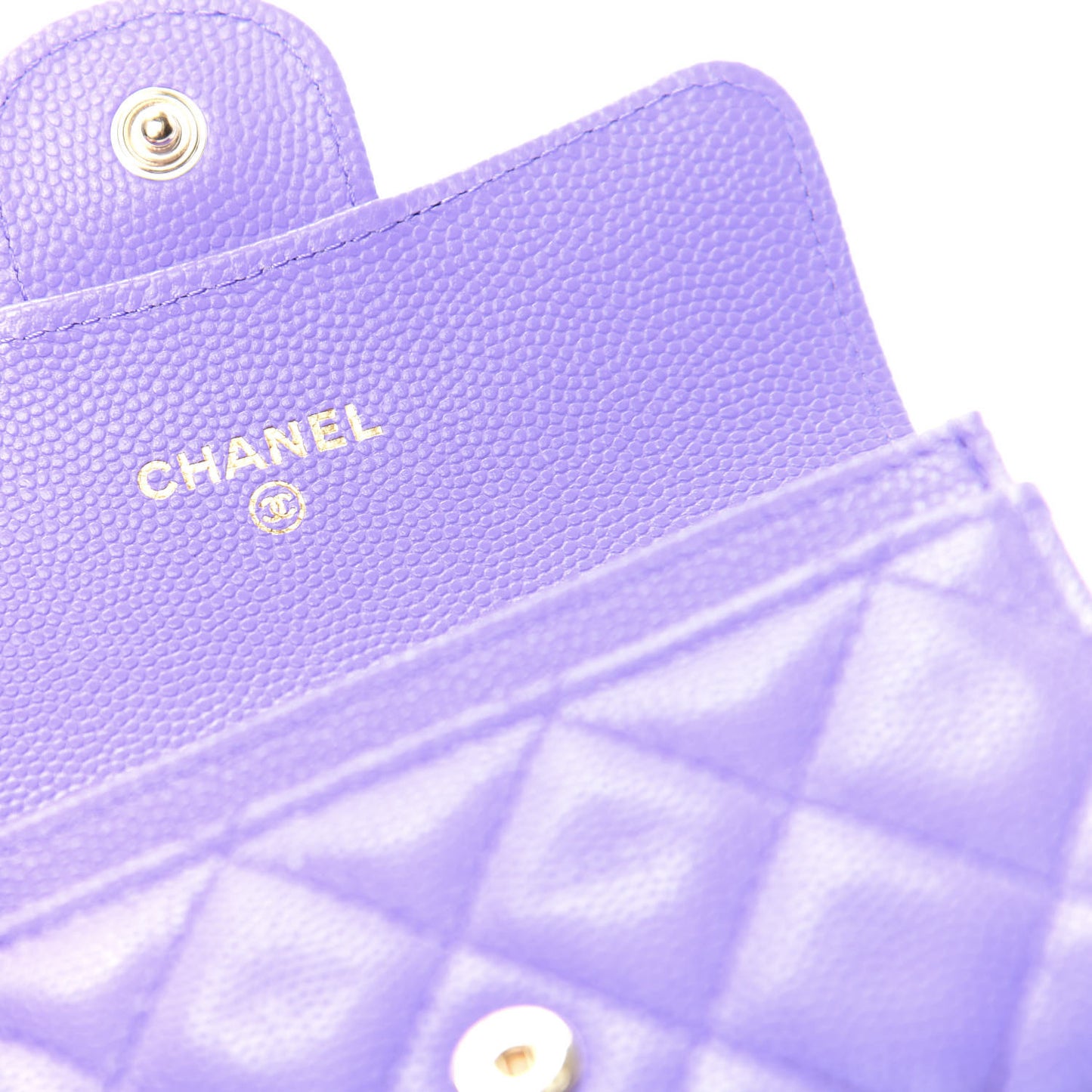 Caviar Quilted Flap Card Holder Wallet Purple