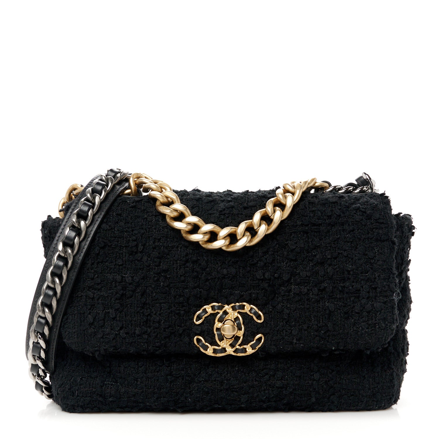 Chanel Tweed Quilted Medium Chanel 19 Flap Black 1 of 11
