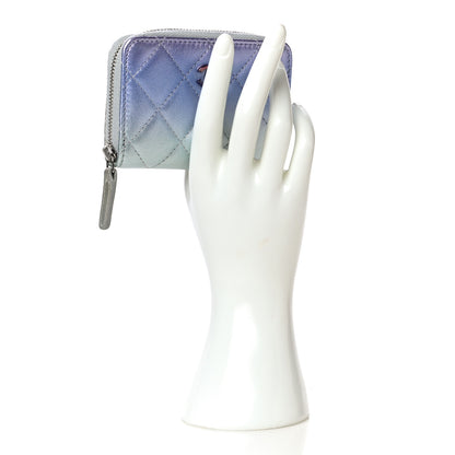 Chanel Gradient Metallic Calfskin Quilted Zip Around Coin Purse Wallet Silver Blue Yellow Purple 2 of 11
