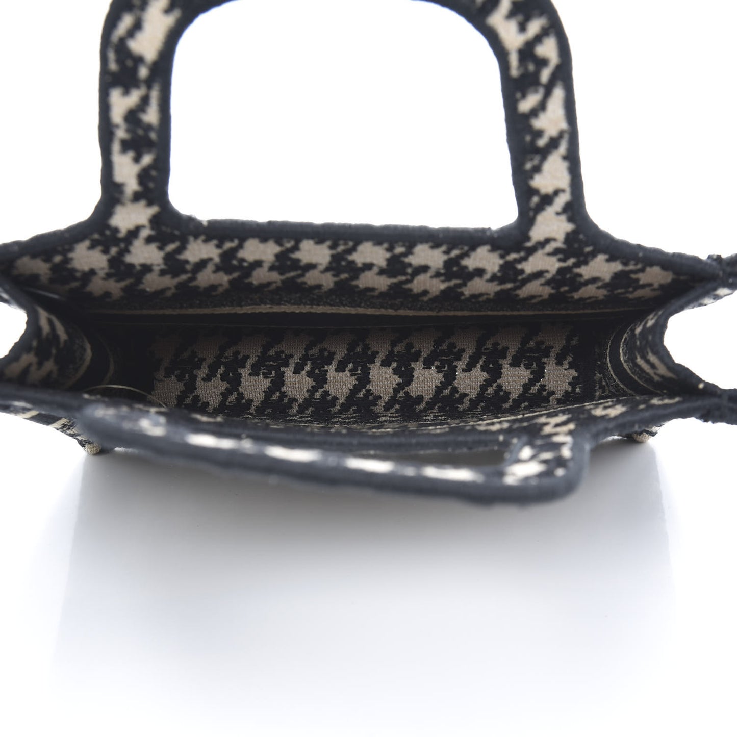 Canvas Houndstooth Embroidered Mini Book Tote Black