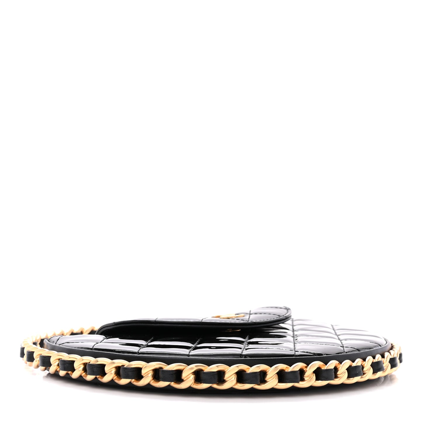 Patent Calfskin Quilted Chain Hoop Bag Black