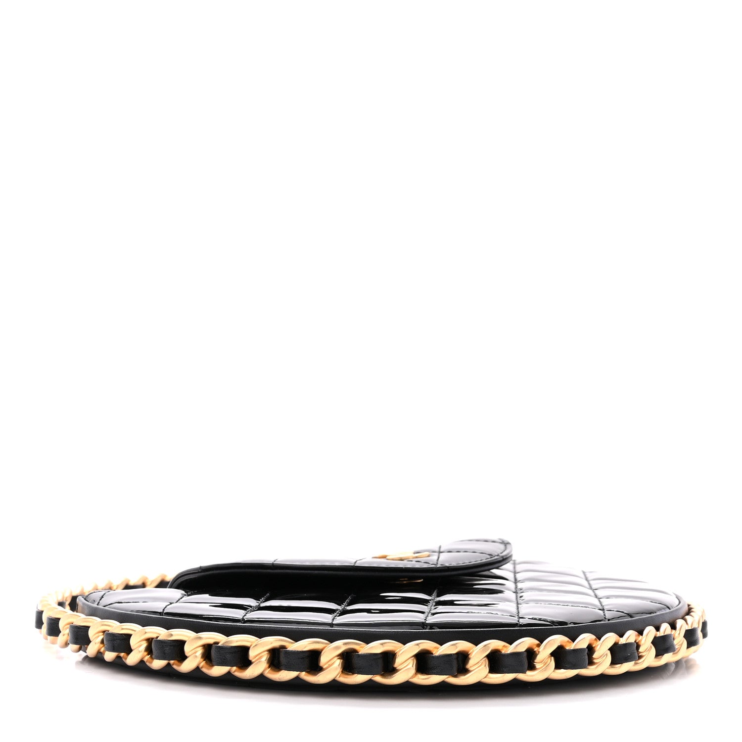 Chanel Patent Calfskin Quilted Chain Hoop Bag Black 4 of 11