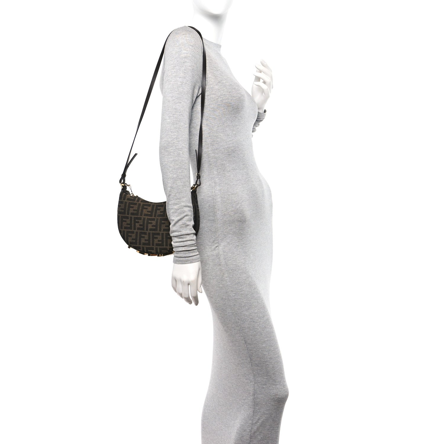 Fendi Fabric Jacquard Vitello Grace FF 1974 Mini Fendigraphy Hobo Bag Tobacco Moro Ebano 2 of 11