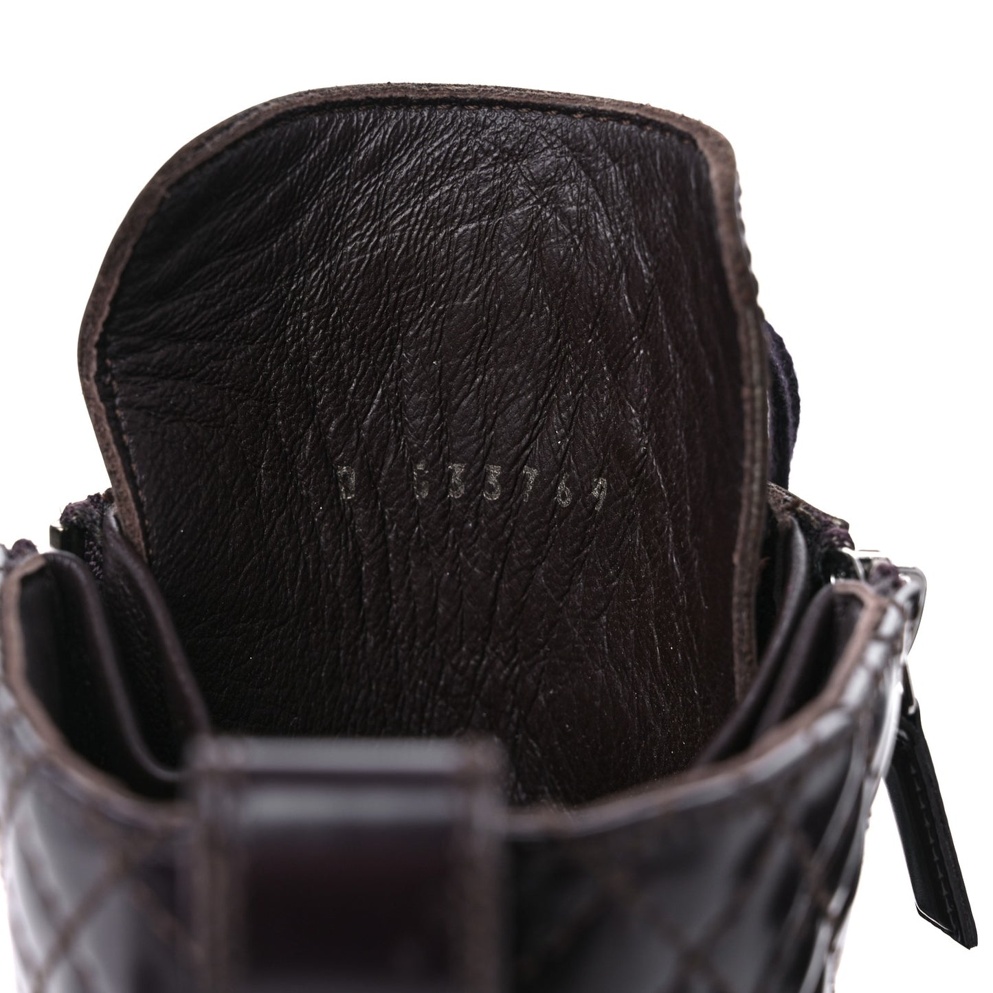 Glazed Calfskin Quilted Lace Up Combat Boots 37.5 Brown