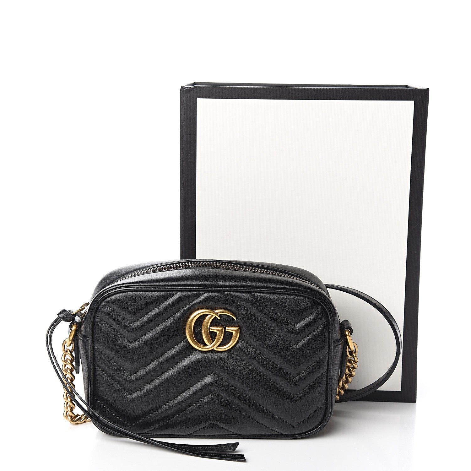 Gucci Calfskin Matelasse Mini GG Marmont Chain Shoulder Bag Black 10 of 10