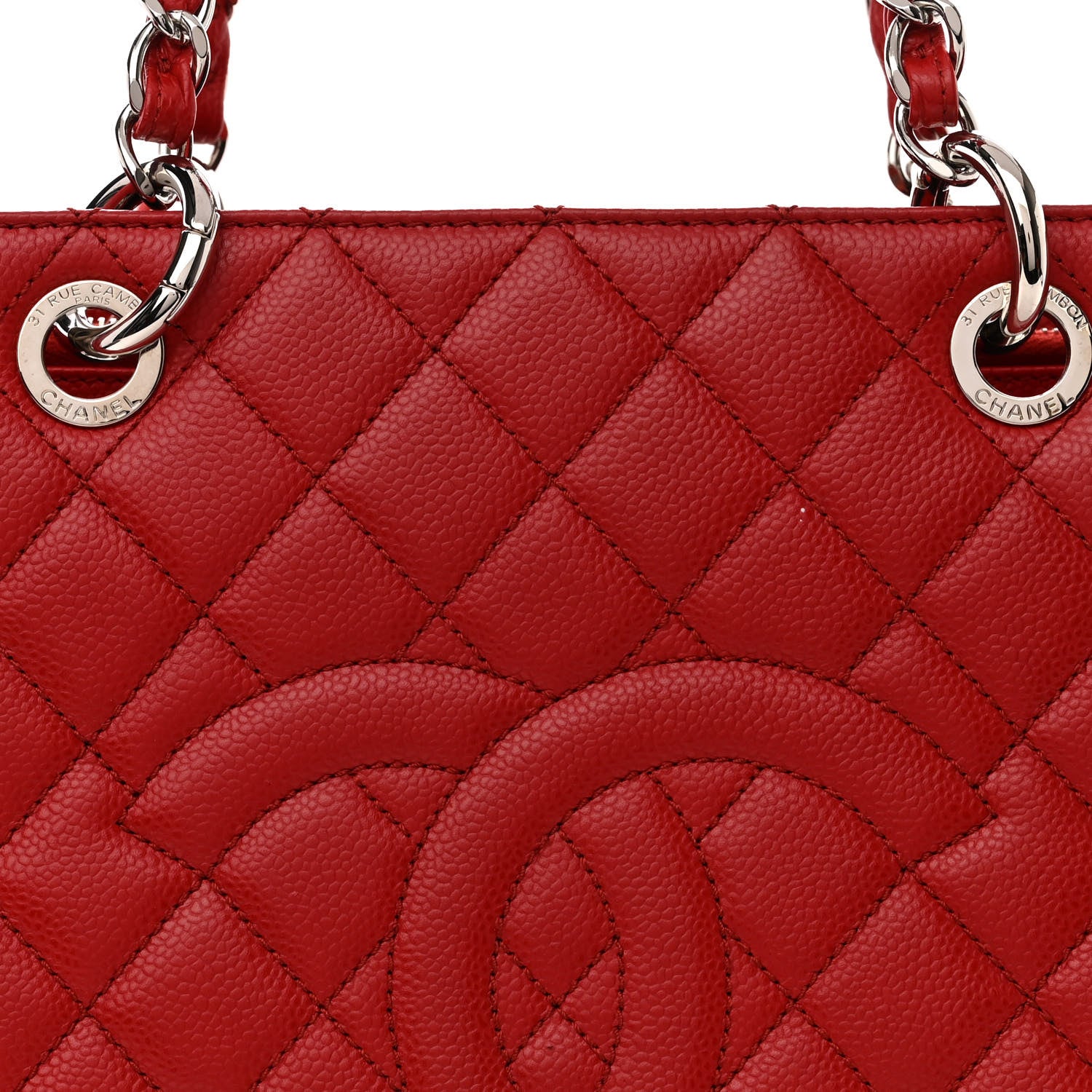 Chanel Caviar Quilted Grand Shopping Tote GST Red 9 of 12