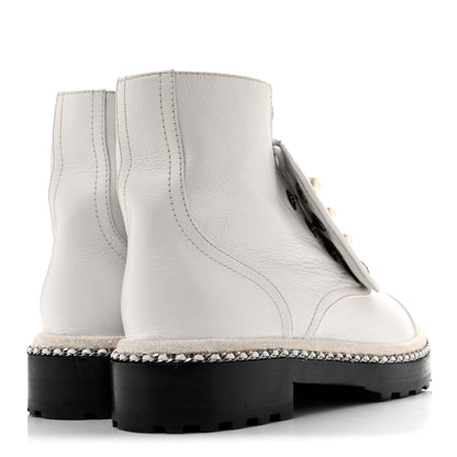 Chanel Crackled Calfskin Pearl Chain CC Combat Short Boots 38.5 White 5 of 11