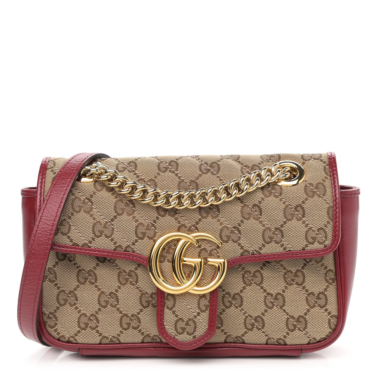 Monogram Azalea Calfskin Matelasse Diagonal Mini GG Marmont Shoulder Bag Beige Ebony New Cherry Red