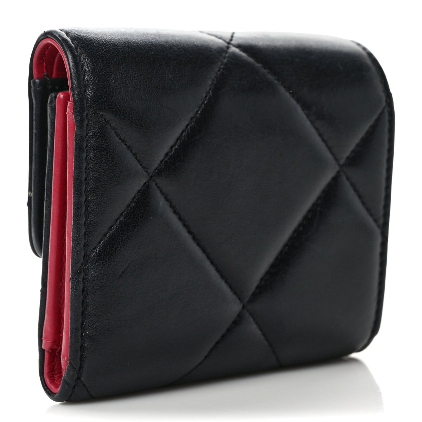 Goatskin Quilted Chanel 19 Small Flap Wallet Black