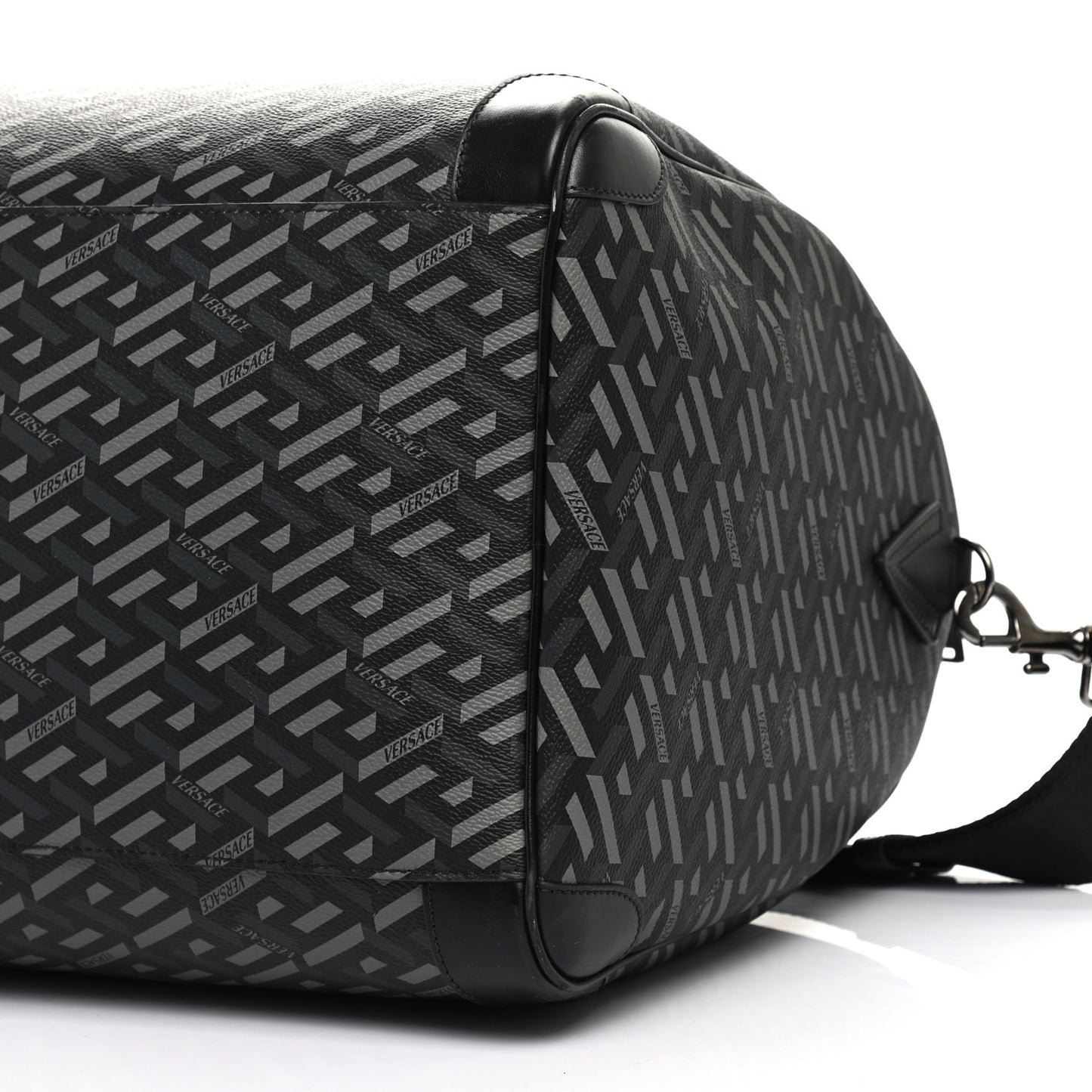 Coated Canvas Calfskin La Greca Signature Travel Bag Black Grey