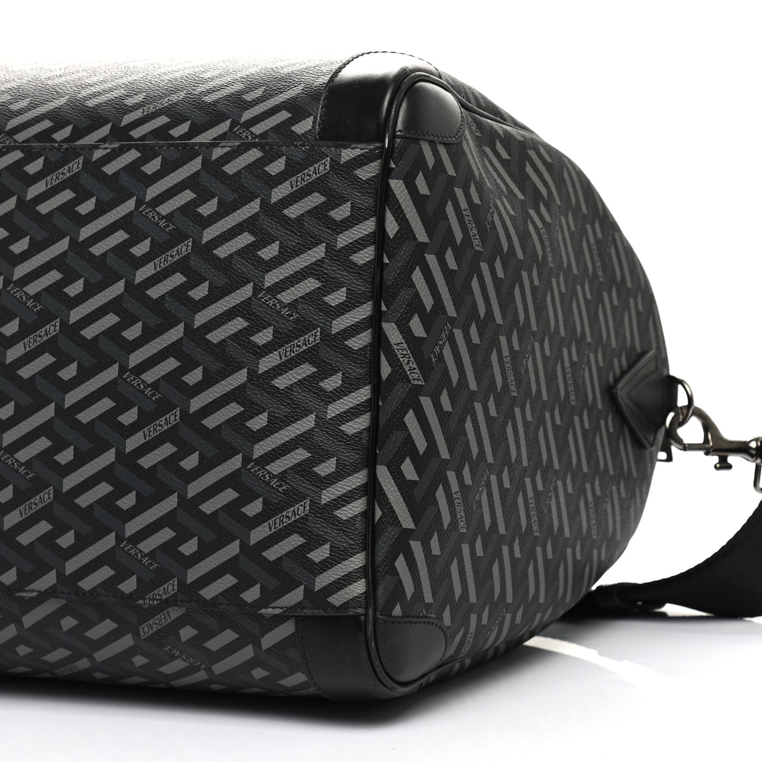 Versace Coated Canvas Calfskin La Greca Signature Travel Bag Black Grey 9 of 12