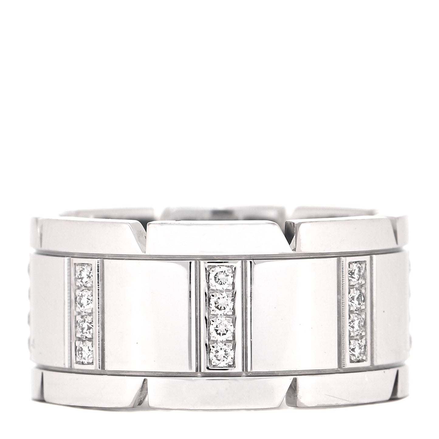 18K White Gold Diamond 11mm Tank Francaise Ring 59 8.75