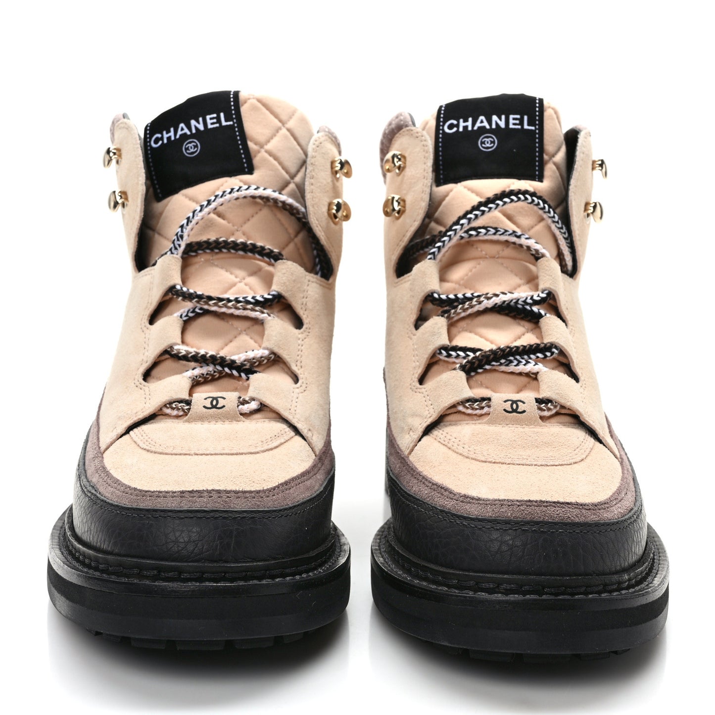 Suede Grained Calfskin CC Lace Up Boots 40 Light Pink Light Brown Dark Grey
