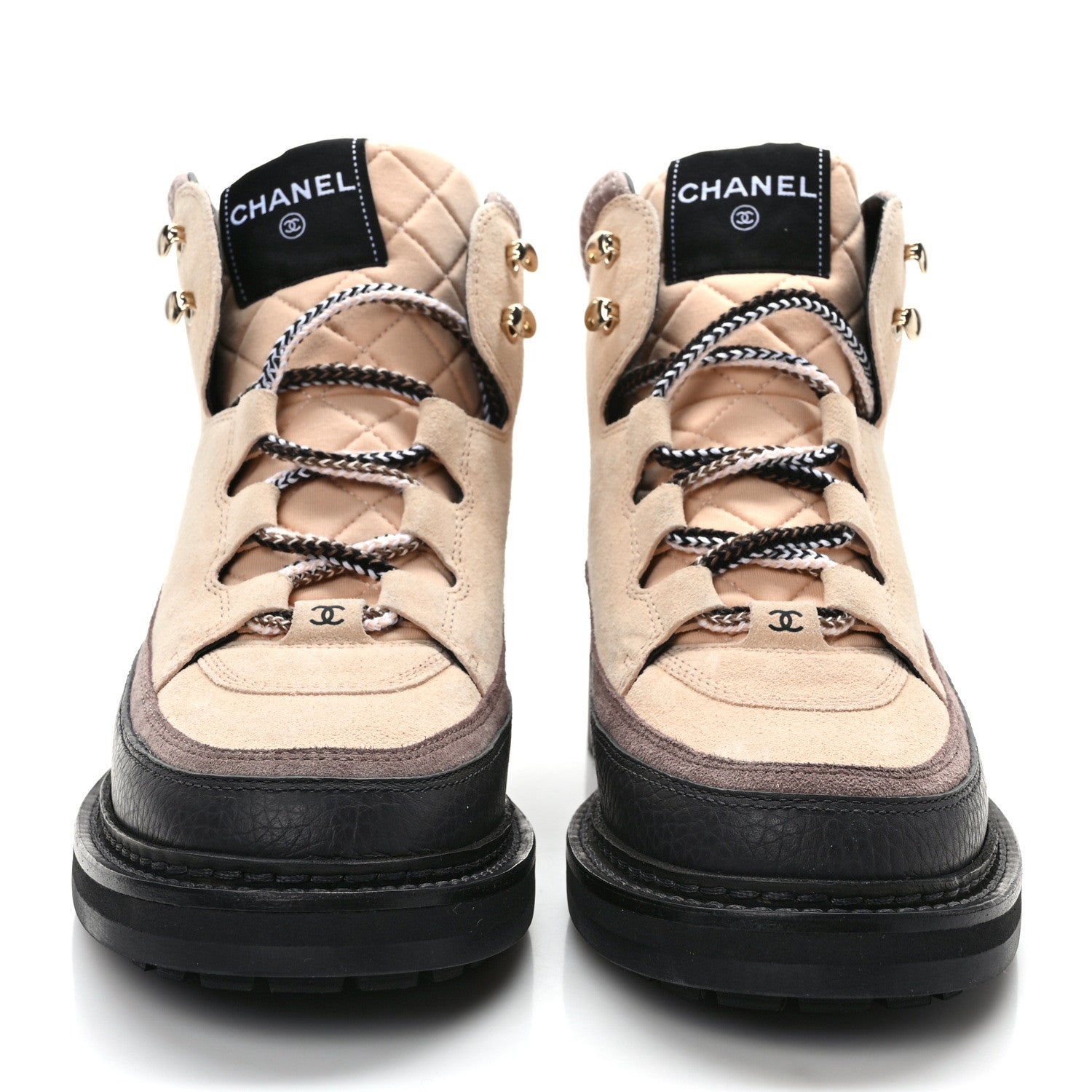 Chanel Suede Grained Calfskin CC Lace Up Boots 40 Light Pink Light Brown Dark Grey 2 of 8