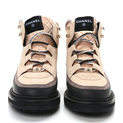 Chanel Suede Grained Calfskin CC Lace Up Boots 40 Light Pink Light Brown Dark Grey 2 of 8