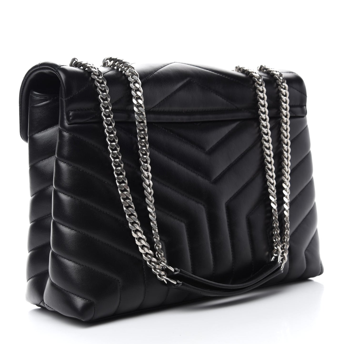 Calfskin Y Quilted Monogram Medium Loulou Chain Satchel Black