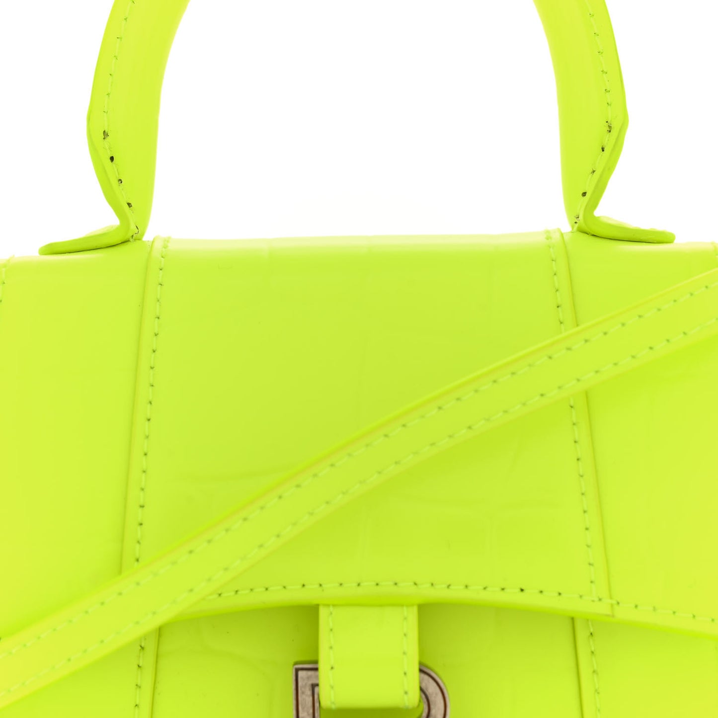 Semi Shiny Calfskin Crocodile Embossed Hourglass Top Handle Bag Mini Fluo Yellow