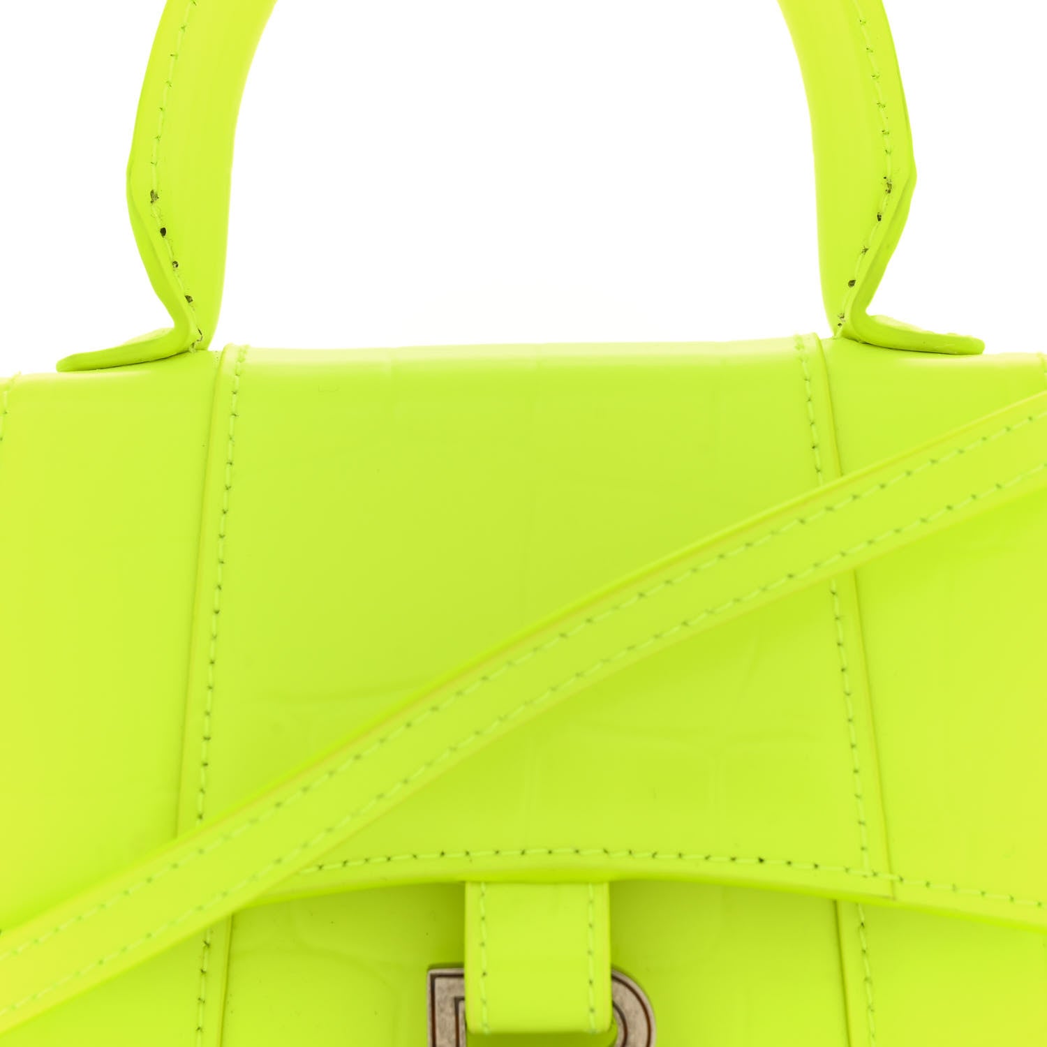 Balenciaga Semi Shiny Calfskin Crocodile Embossed Hourglass Top Handle Bag Mini Fluo Yellow 8 of 11