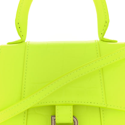 Balenciaga Semi Shiny Calfskin Crocodile Embossed Hourglass Top Handle Bag Mini Fluo Yellow 8 of 11