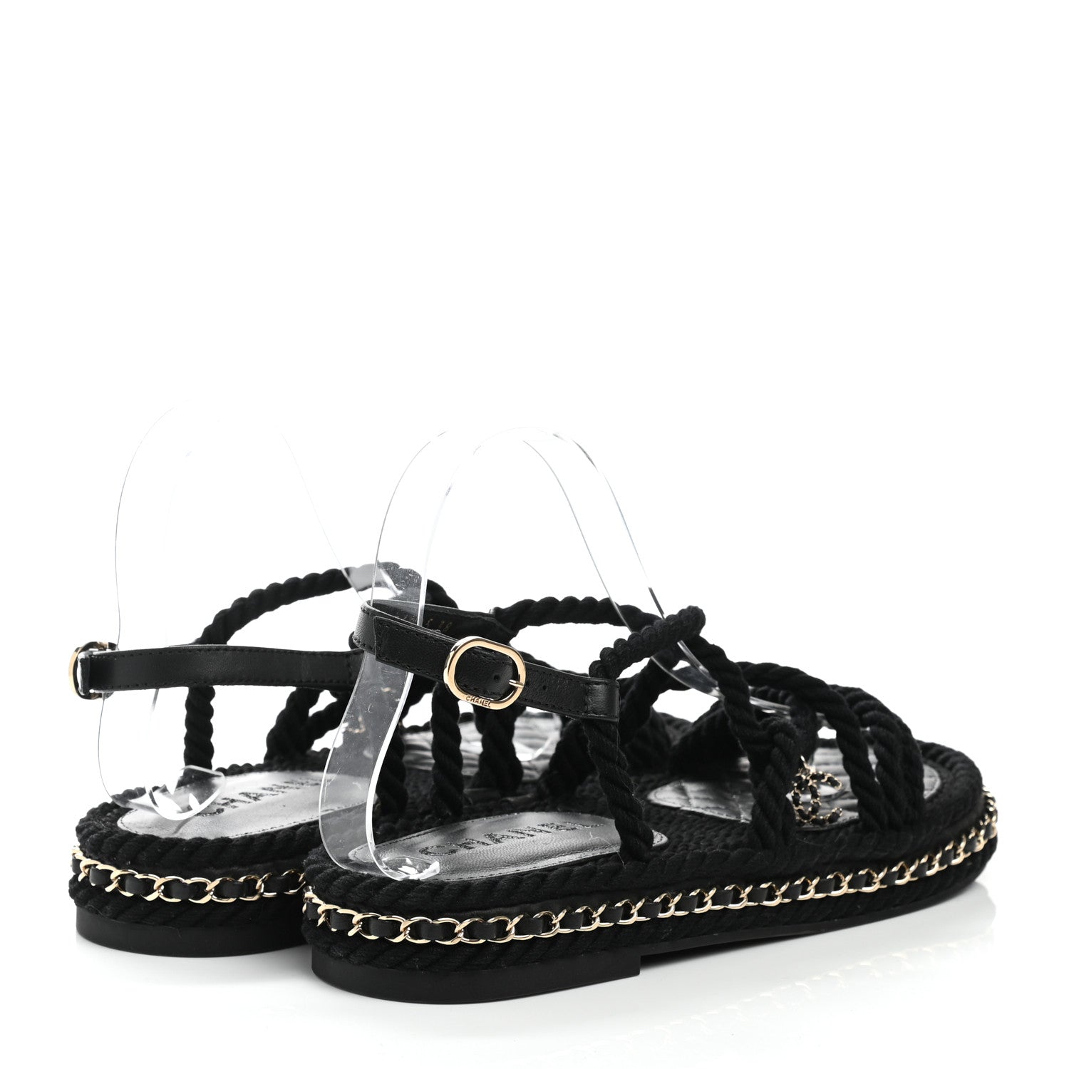 Chanel Lambskin Cord Chain CC Sandals 38 Black 4 of 9