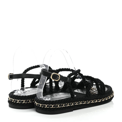 Chanel Lambskin Cord Chain CC Sandals 38 Black 4 of 9