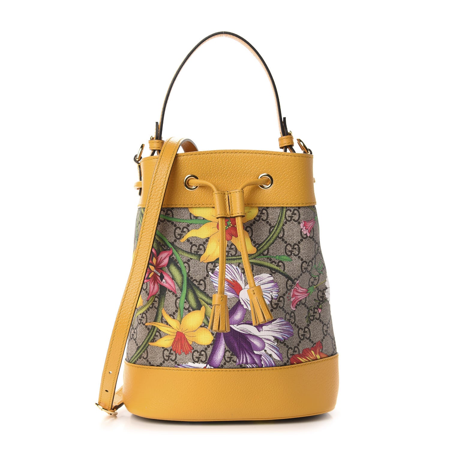 Gucci GG Supreme Monogram Flora Small Ophidia Bucket Bag Beige Multicolor Crop 1 of 10