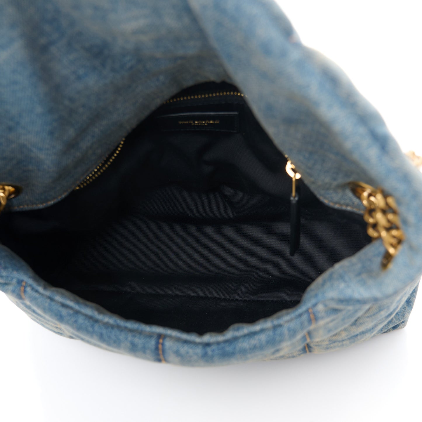 Denim Quilted Small Loulou Puffer Monogram Chain Satchel Blue Cinnamon