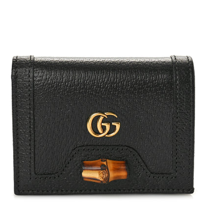 Gucci Wonka Grain Calfskin Diana Card Case Wallet Black 1 of 9