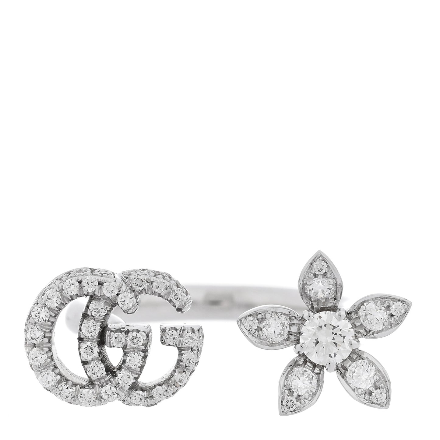 18K White Gold Diamond Flora GG Open Ring 49 4.75