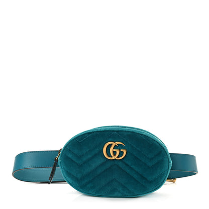 Gucci Velvet Matelasse GG Marmont Belt Bag 85 34 Pavone Cyan 1 of 10